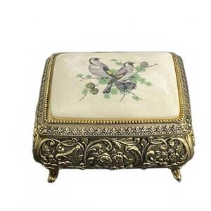 Vintage Sanko Japan Mockingbird Ornate Trinket Music Box